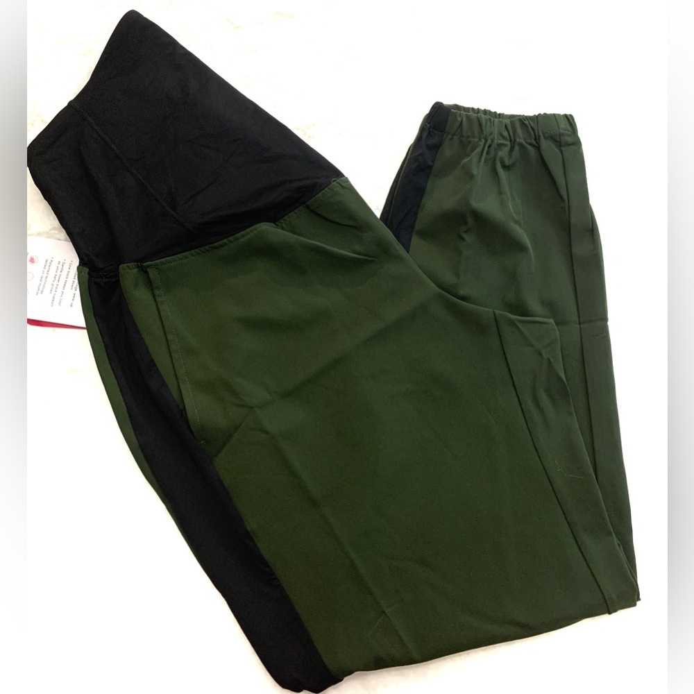 NWT Over Belly Stretch Woven Maternity Jogger Pants/green - by Ingrid & Isabel